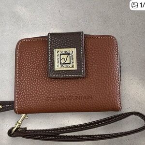 Stone Mountain Dark Brown Pebbled Leather Wristlet Wallet with Gold Accent